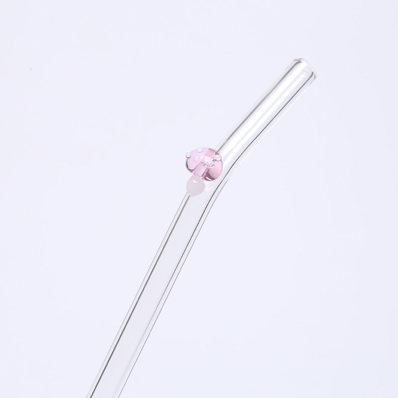 Wholesale Creative Colored Mushroom Glass High Borosilicate Glass Straws